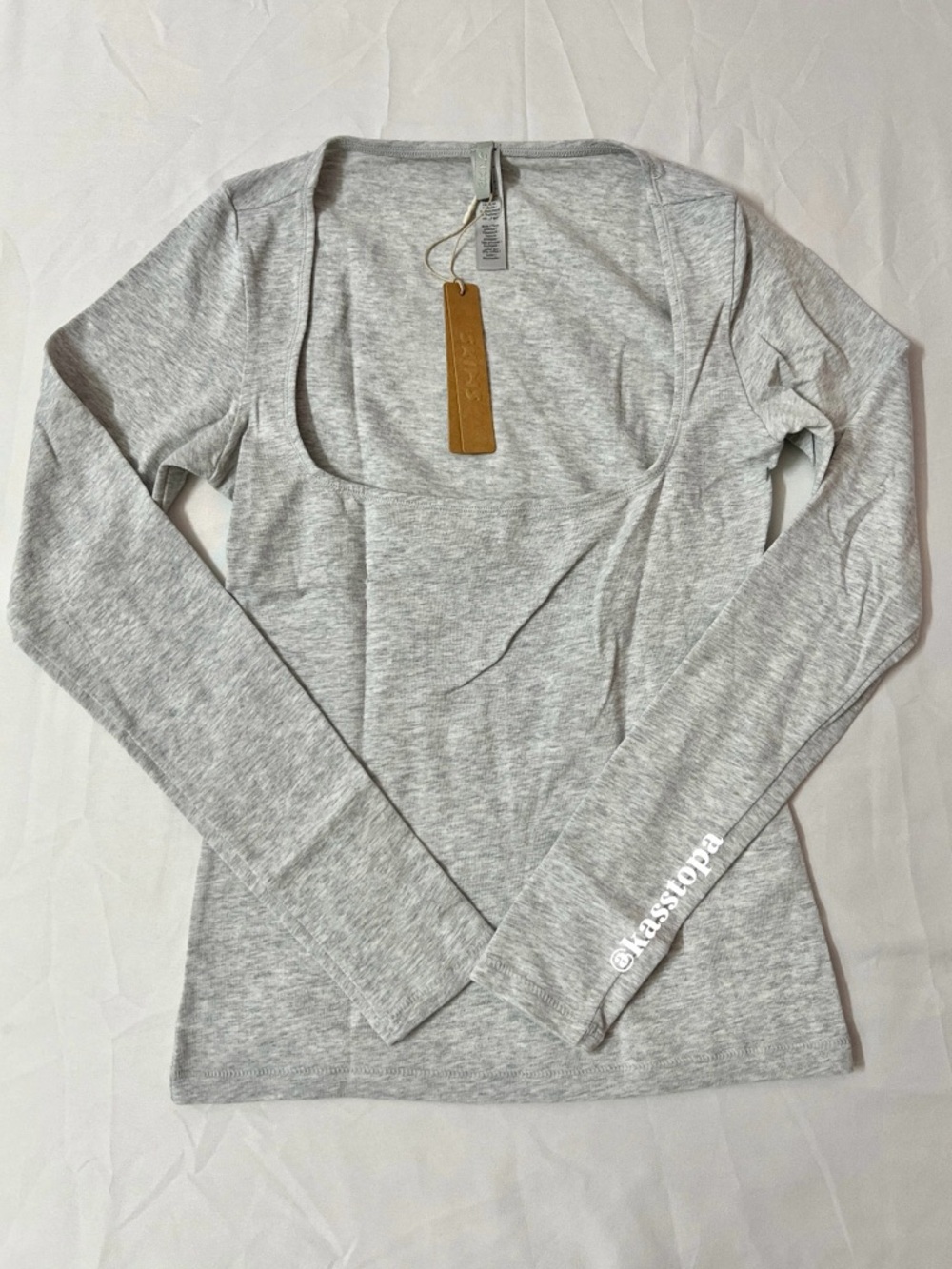 SKIMS Cotton Jersey Scoop Neck Long Sleeve Top T-shirt Light Heather Grey